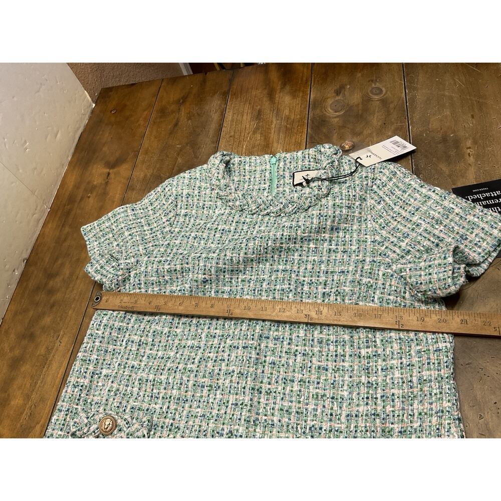 TUCKERNUCK Tweed Jackie Mini Shift Dress Green Textured Size large - Picture 9 of 13
